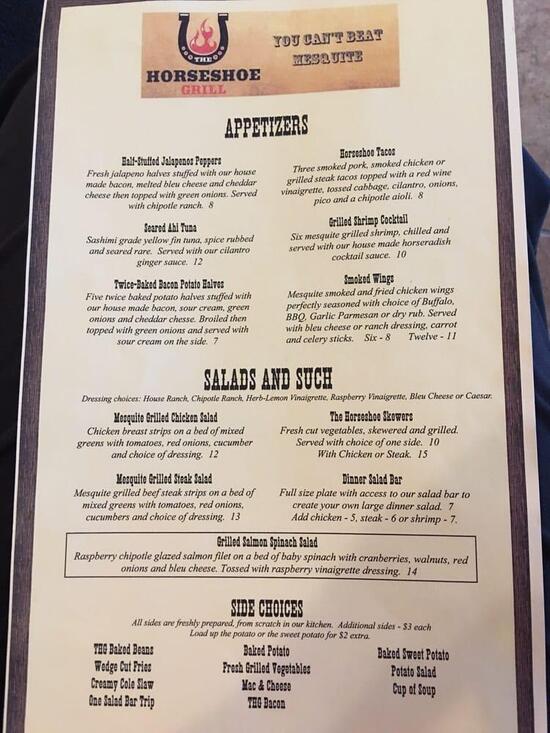Menu at The Horseshoe Grill BBQ, Tucson