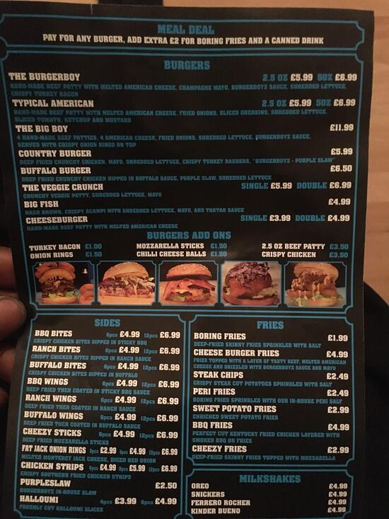 Menu at Burger Boyz restaurant, Hornchurch