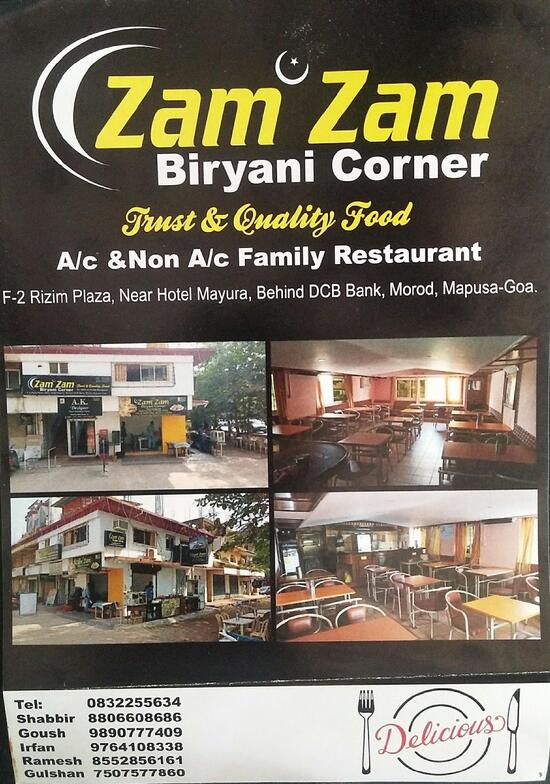 Menu at Zam Zam Biryani Corner, Mapusa