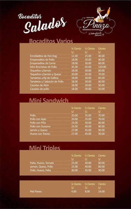 Carta de Panaderia PASTA FINA "PINAZO", Chimbote