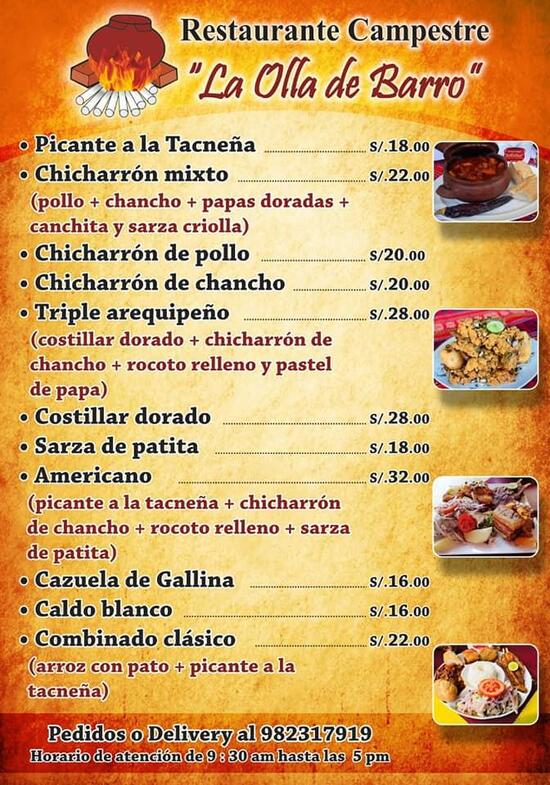 Menu at Rest. Campestre "La Olla de Barro", Tacna