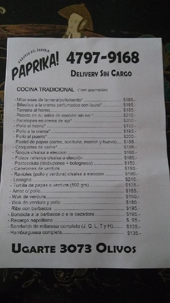 Menu at Paprika! restaurant, Olivos