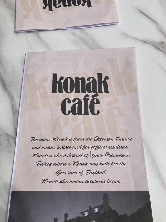 Menu at Konak Cafe, Wilmslow