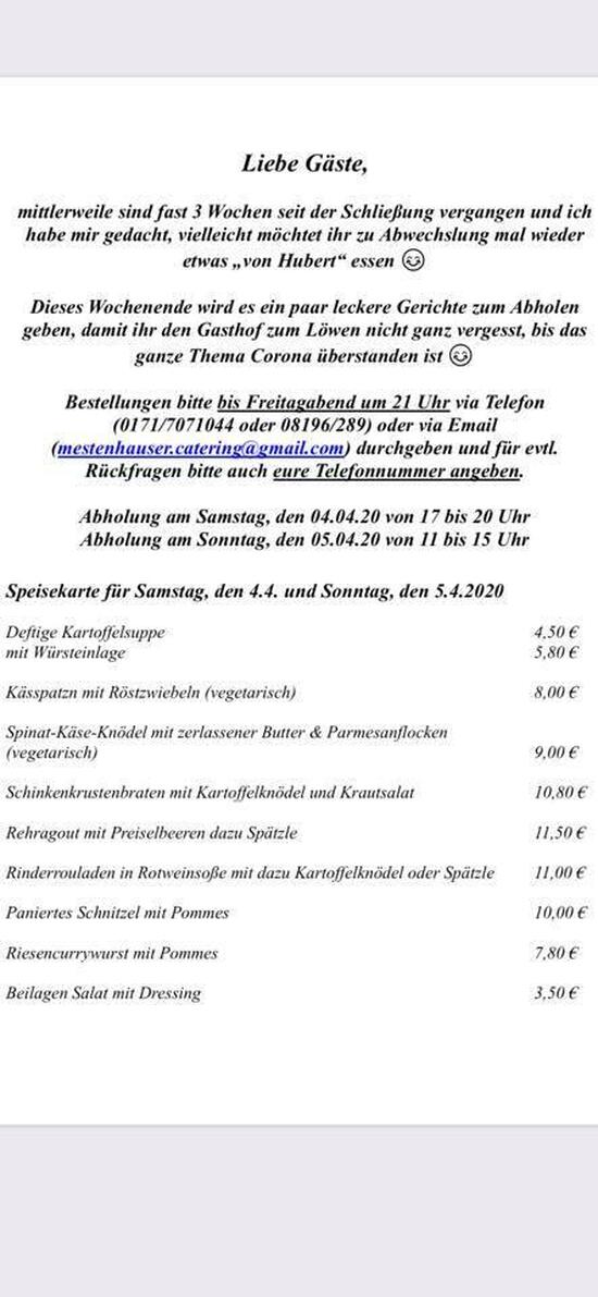 Speisekarte von Gasthof zum Löwen restaurant Hofstetten