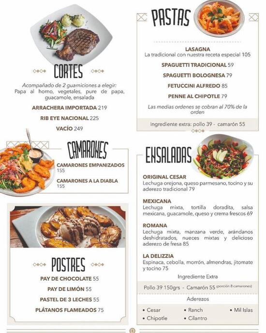Carta del restaurante Delizzia, Ciudad Guzmán