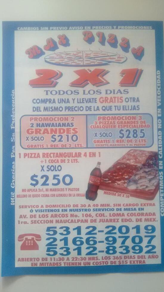Menu at Max Pizza restaurant, Naucalpan