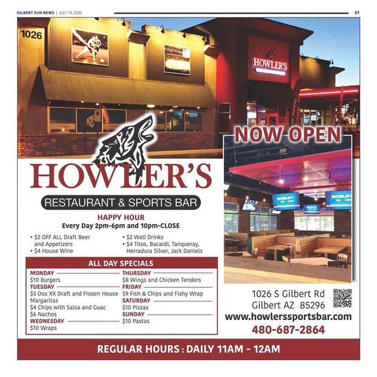 Menu at Howler's Restaurant & Sports Bar, Gilbert