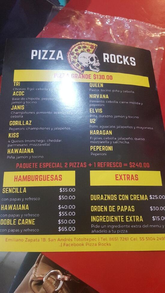 Menu at Pizza Rock’s restaurant, Mexico City