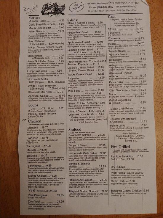 Carta de Enzo Pizzeria & Pasta Grill, Washington