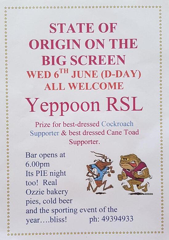 Menu at Yeppoon RSL Club, Yeppoon