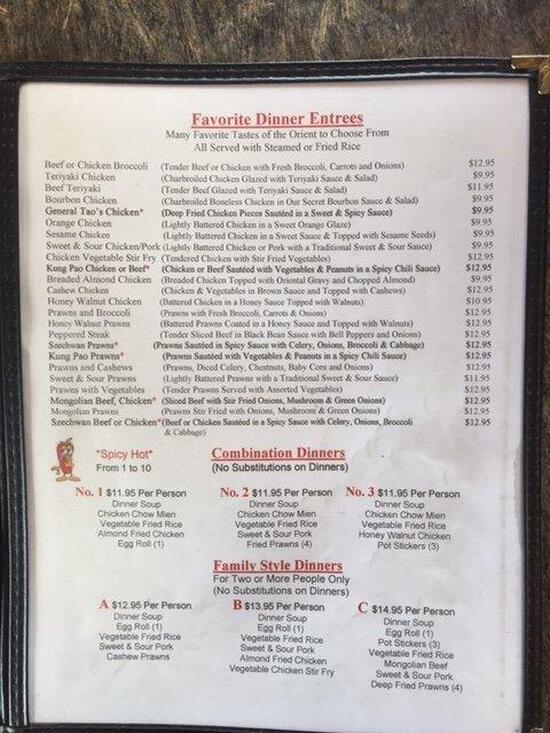 Menu at Chopstix restaurant, Eatonville