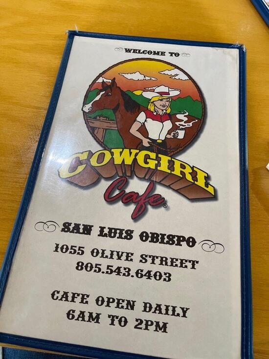 Menu at Cowgirl Cafe, San Luis Obispo
