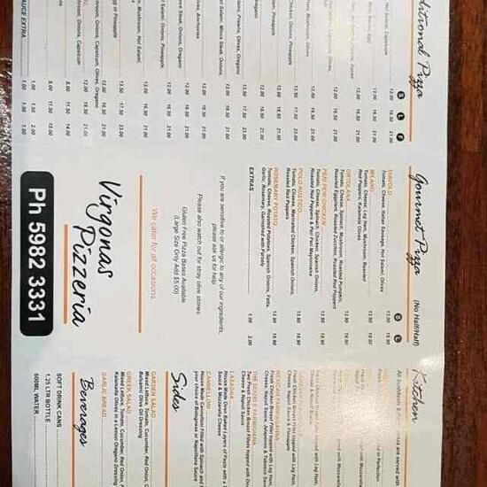 Menu at Virgonas Pizzeria & Galeteria, Rosebud
