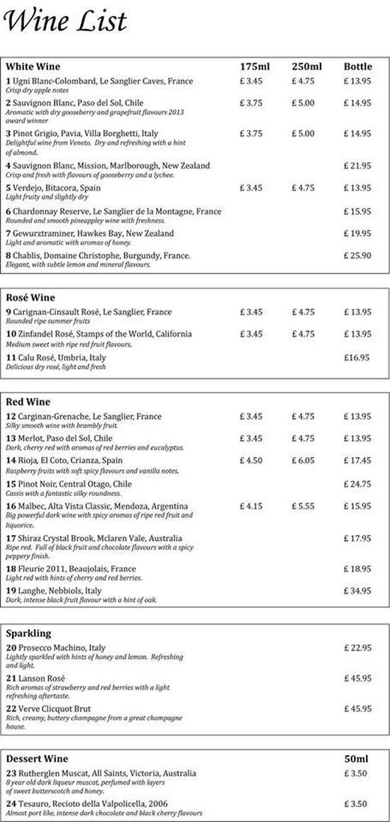 Menu at The Olive Branch Bistro restaurant, ThorpeleSoken