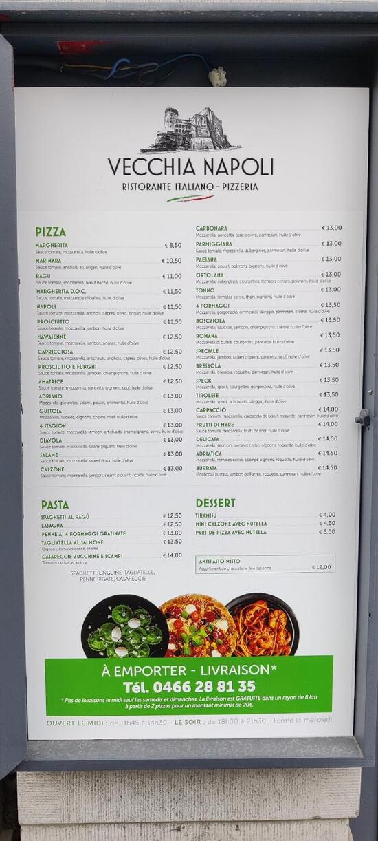 Menu at Vecchia Napoli, Tournai
