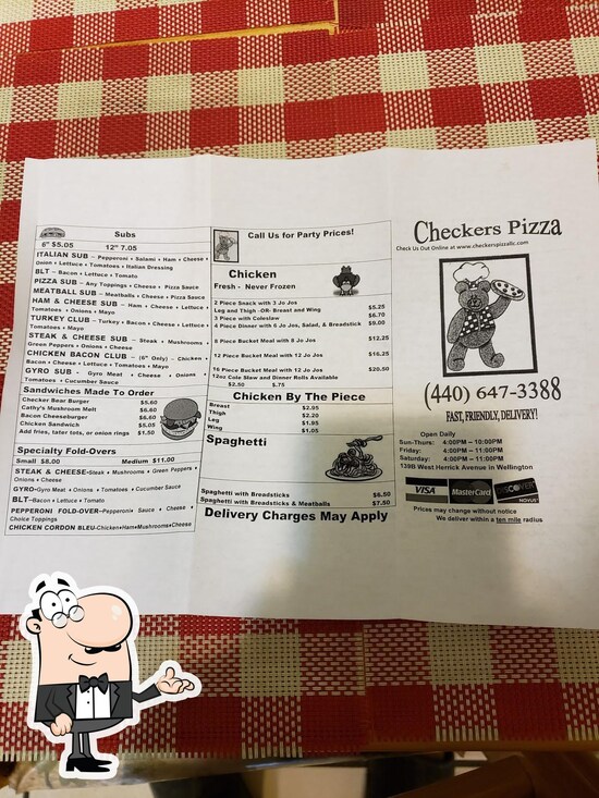 Menu at Checker's Pizza pizzeria, Wellington