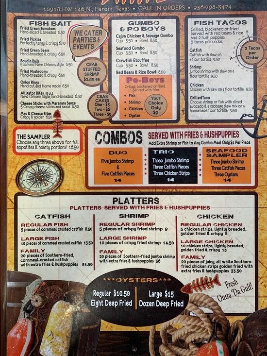 Menu at Hardin Fish Tales restaurant, Hardin