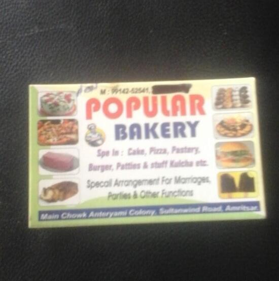 New Popular Bakery, Amritsar, JV6M+JX4 Restaurant reviews
