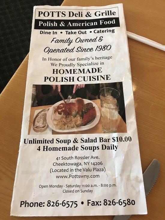 Menu at Potts Deli & Grille restaurant, Cheektowaga, 41 S Rossler Ave