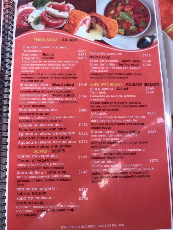 Menu at Big Lobster restaurant, Playa del Carmen, Calle 6 Nte