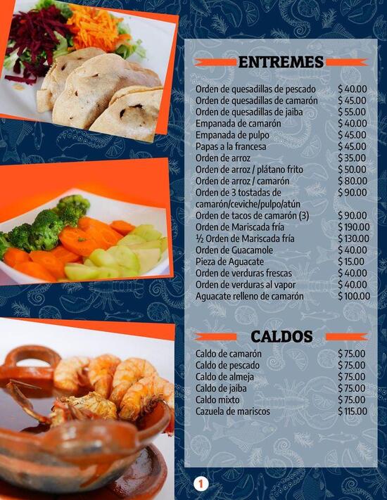 Carta del restaurante Mariscos La Viga, Cuautla