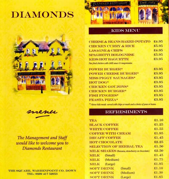 Menu of Diamonds Restaurant, Warrenpoint british restaurant reviews and ratings