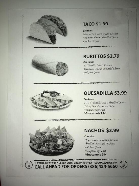 Menu at Picante Mexican Grill restaurant, Edgewater