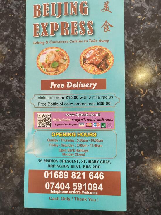 Menu at Beijing Express Chinese Restaurant and Takeaway, Orpington