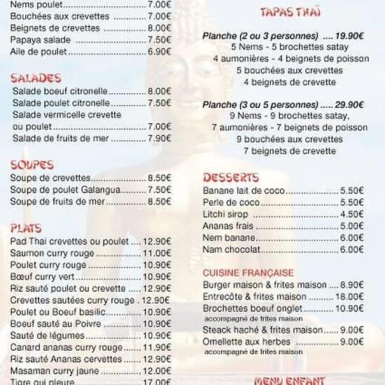 Menu at THAI FOOD delivery restaurant, Gruissan