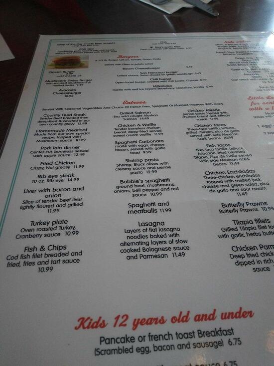 Menu at Norman's Grill restaurant, Castro Valley
