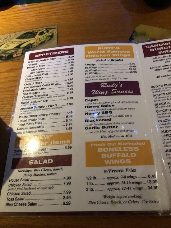 Menu at Rudy's Sports Bar, Largo