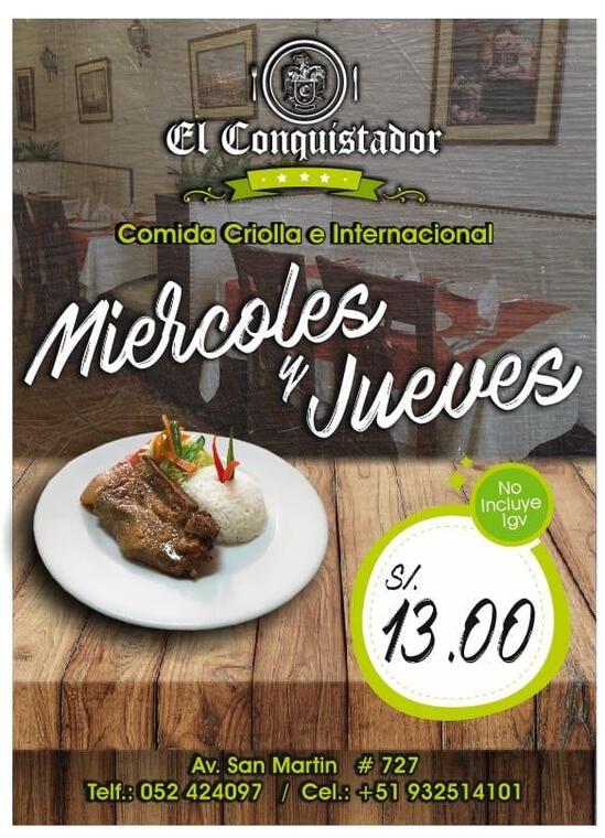 Carta de El Conquistador Tacna Restaurante, Tacna
