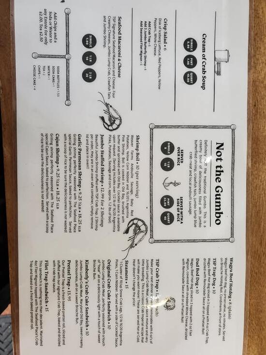Menu at The Seafood Place restaurant, Tullahoma