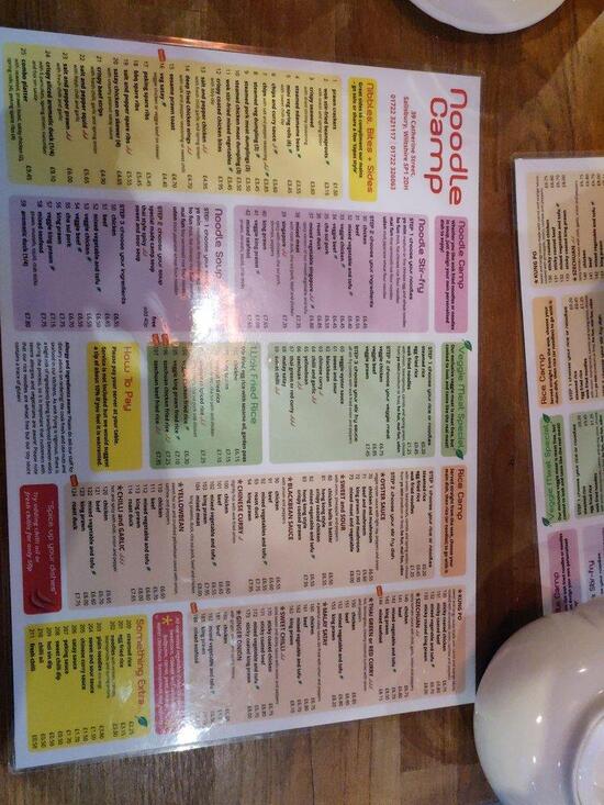 Menu at Noodle Camp restaurant, Salisbury