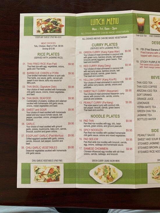 Menu at Thai Basil restaurant, Chico, 121 Broadway St