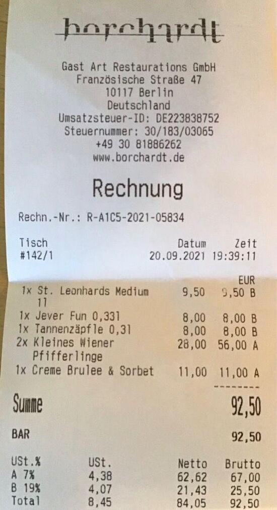 Speisekarte von Borchardt restaurant, Berlin