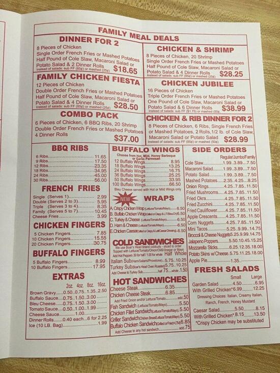 Menu at Chicken Holiday restaurant, Hamilton Township, White Horse Ave