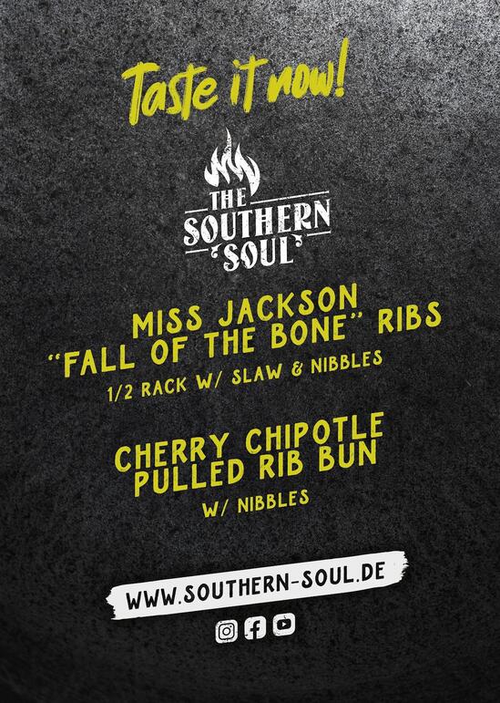 Menu at The Southern Soul restaurant, Aachen