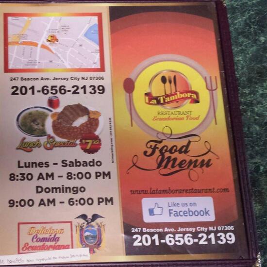 Menu at La Tambora restaurant, Mexico, Garza Sada 1892