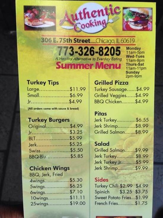 Menu at Authentic Cooking Soul Food Kitchen restaurant, Chicago