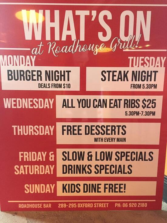Menu at Roadhouse Grill restaurant, Levin