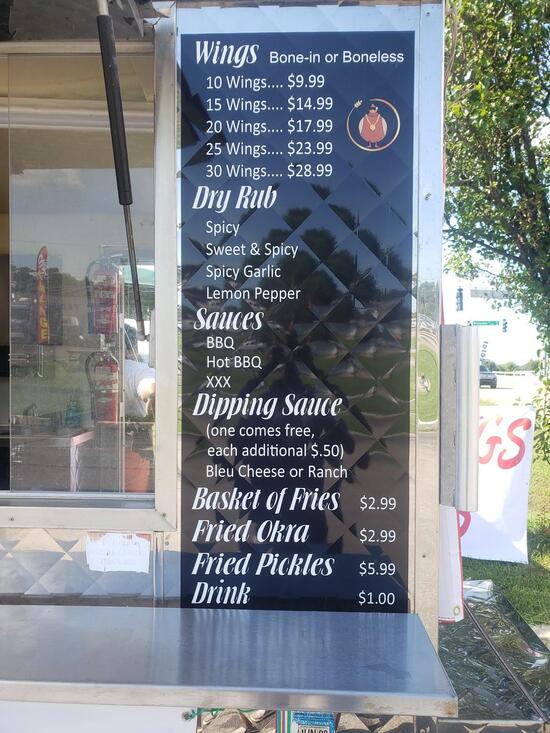 Menu at Platinum wings restaurant, Knoxville