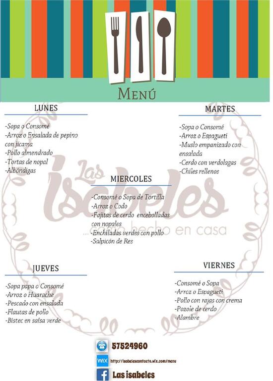 Menu at Las Isabeles CDMX restaurant, Mexico City, Mandujano 41-Local C