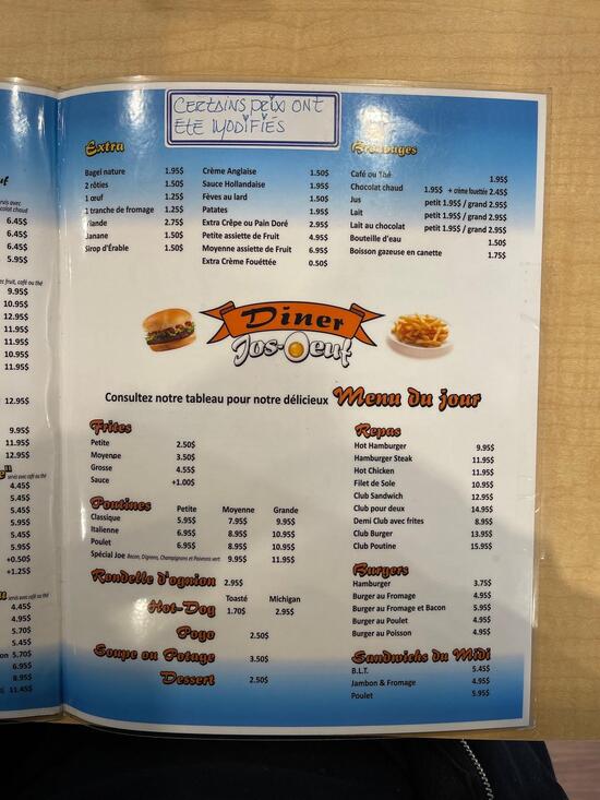 Menu at Resto josoeuf restaurant, Terrebonne, Rue Gauthier