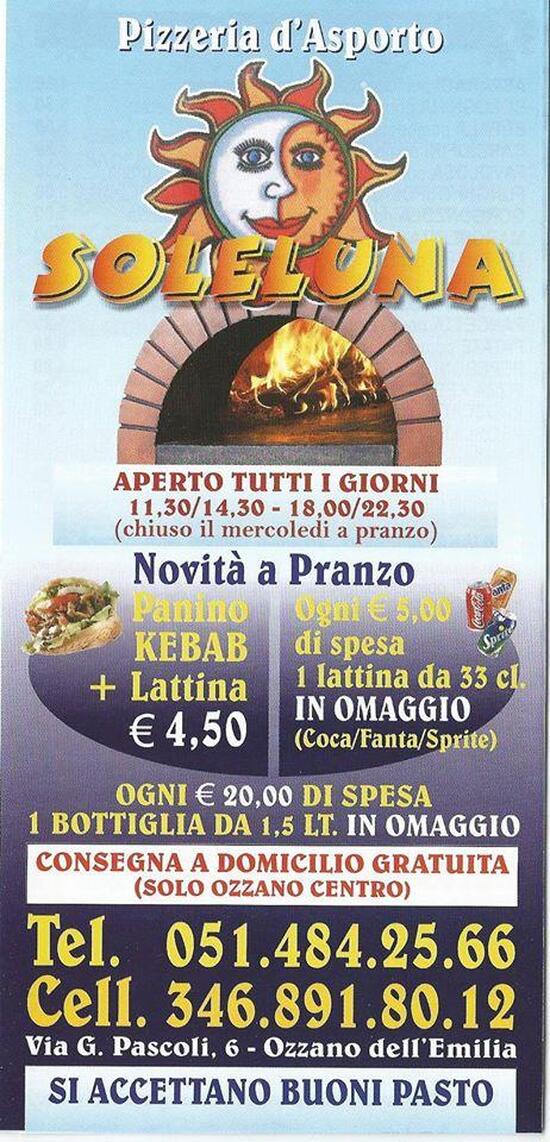Speisekarte von Pizzeria Soleluna, Bologna