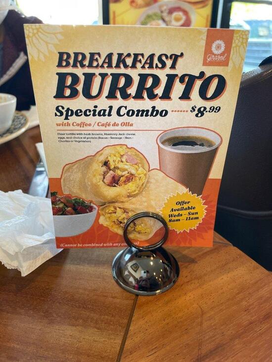 Menu at Girasol Cocina Mexicana restaurant, Monrovia