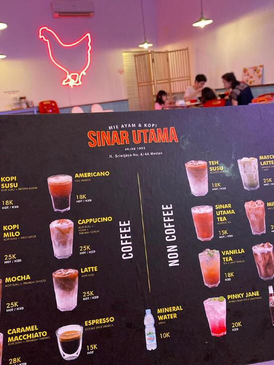 Menu At Sinar Utama Mie Ayam And Kopi Fast Food Medan