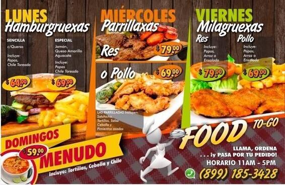 Menu at FOODS to GO restaurant, Reynosa