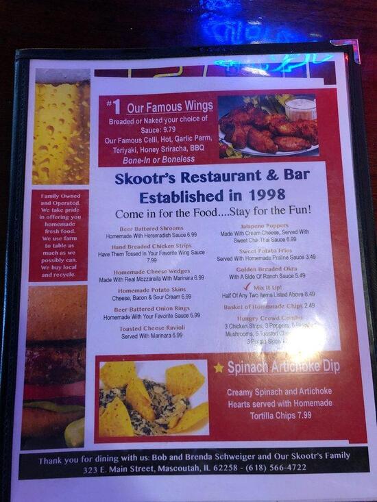 Menu at Skootr's Restaurant & Bar, Mascoutah