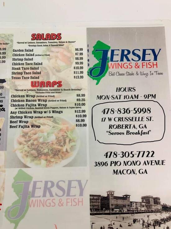 Menu at Jersey Wings & Fish LLC restaurant, Roberta